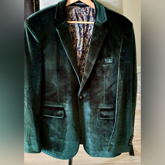 Emerald green Velvet Blazer single breasted formal Wedding Prom Christmas 40R - Picture 1 of 12